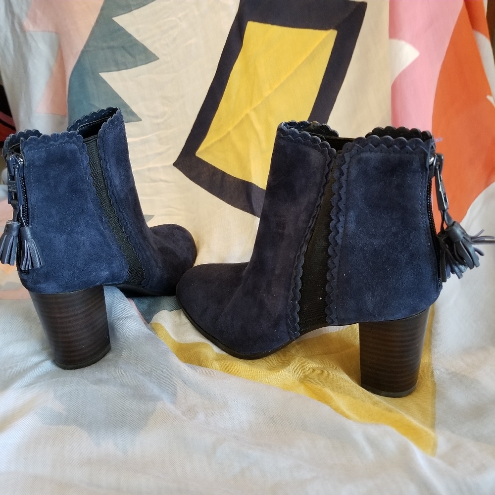 Alex Marie navy blue leather bootie ankle boot - Picture 1 of 4